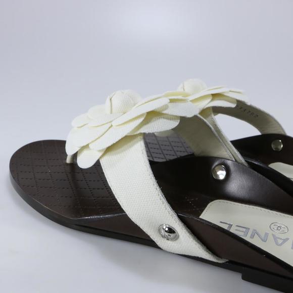 Fabric White Classic Camelia Flower Logo Thong Sandals Flip Flops B722 - Picture 5 of 12